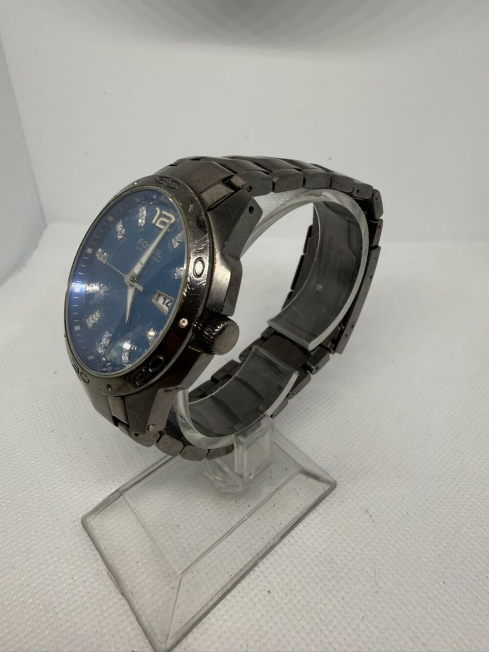 Fossil Blue AM4117 Men’s Stainless Steel Watch Blue Dial Date Bracelet Quartz - Picture 3 of 11